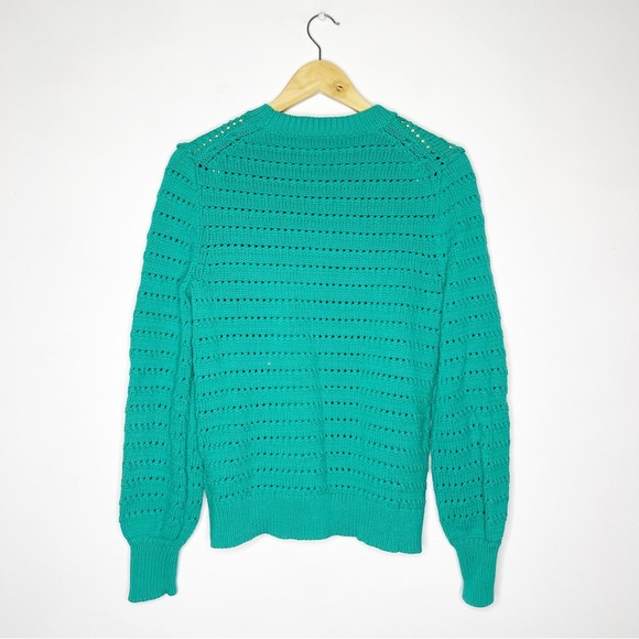 J. Crew Balloon Sleeve Pointelle Crew Neck Pullover Sweater Size Medium - Picture 6 of 7